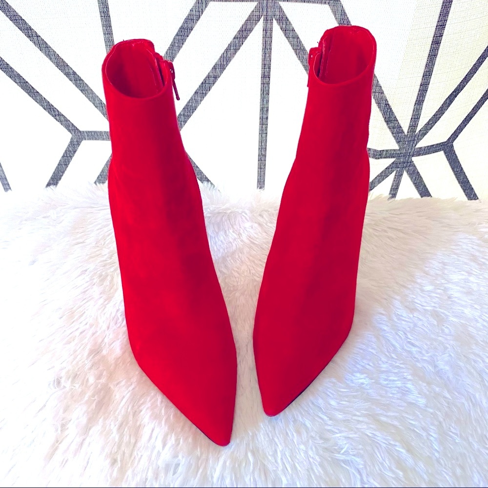 Aldo Red Faux Suede Ankle Bootie Heels